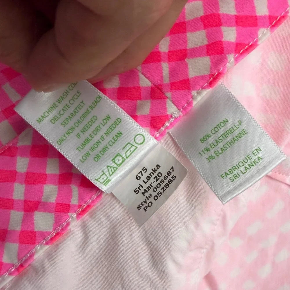 Lilly Pulitzer Callahan Shorts Women 6 Pink Gingham Check Neon Side Zip Stretch